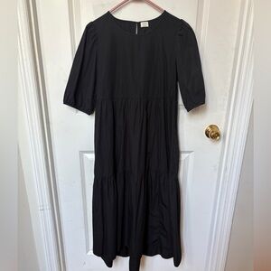 Aritzia Wilfred Rego Black Tiered Midi Dress with Puff Sleeves